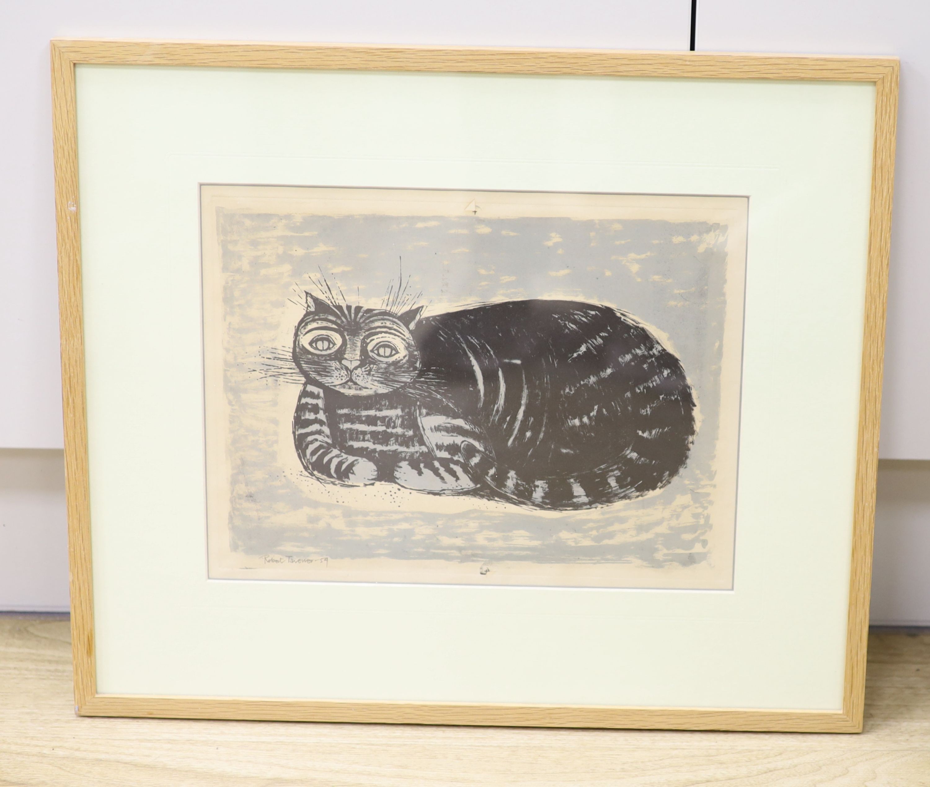 Robert Tavener (1920-2004), screenprint, Study of a cat, signed in pencil and dated '59, 22 x 30cm